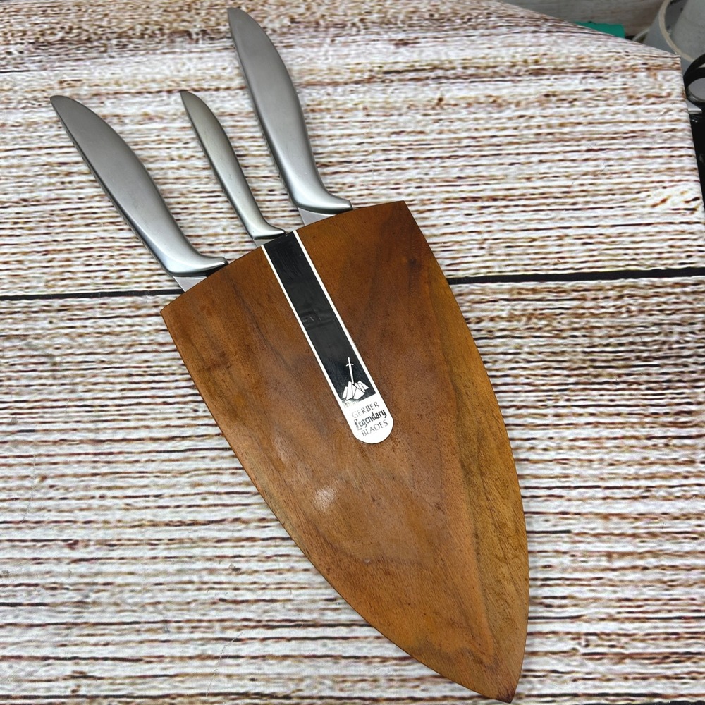 Gerber Legendary Blades Knife Set Wood Block‎ Pixie Durendal French Vintage